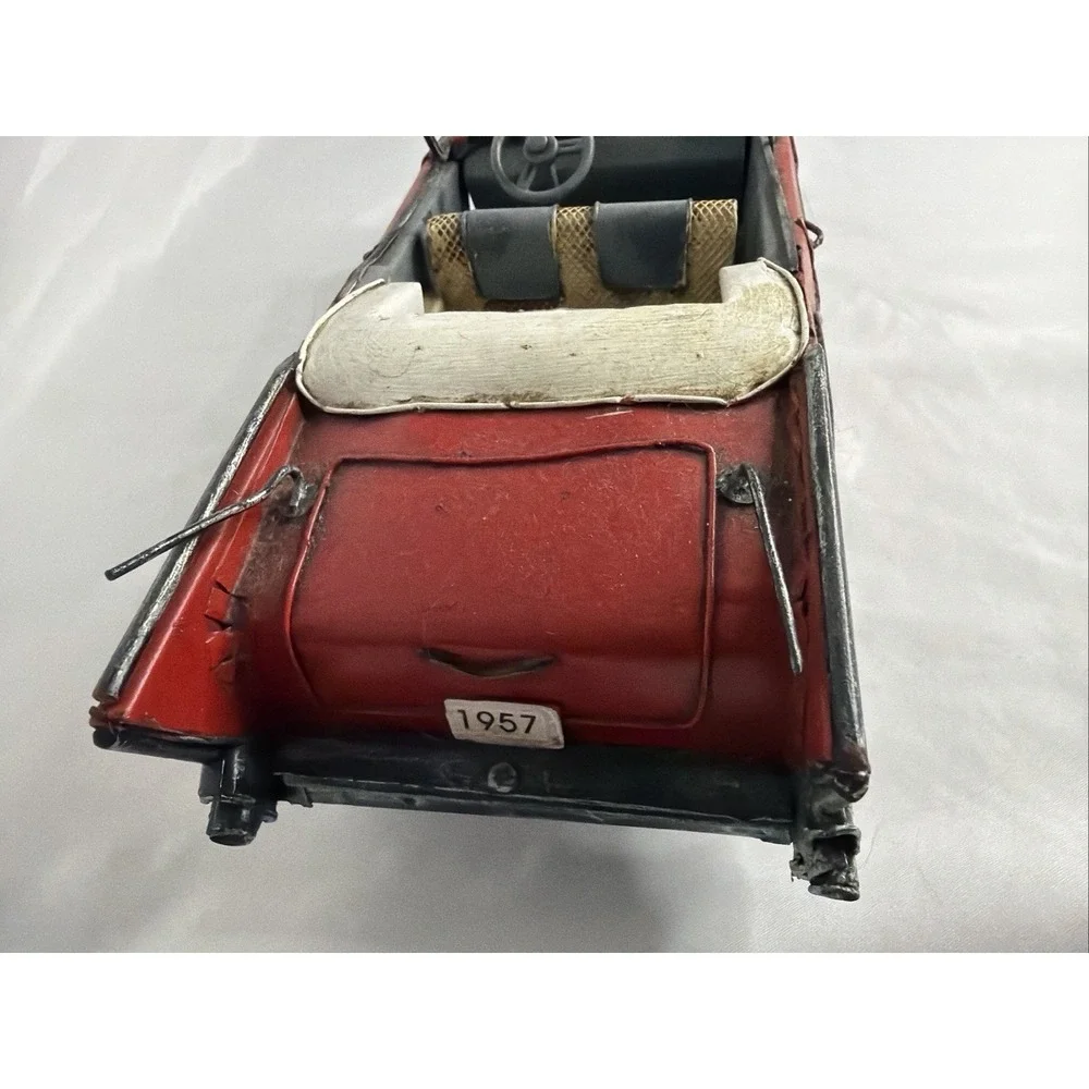 Vintage Red Tin Toy Convertible Car Vehicle - Age 17 Years & Up